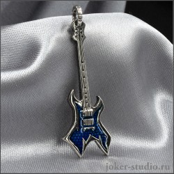 WARLOCK РОК ПОДВЕСКА ГИТАРА с СИНЕЙ ЭМАЛЬЮ СИМВОЛОМ ХЭВИ-МЕТАЛ