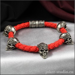 КОНХОБАР МУЖСКОЙ БРАСЛЕТ ИЗ БУСИН ЧЕРЕПОВ НА КРАСНОМ ШНУРЕ ИЗ ПАРАКОРДА